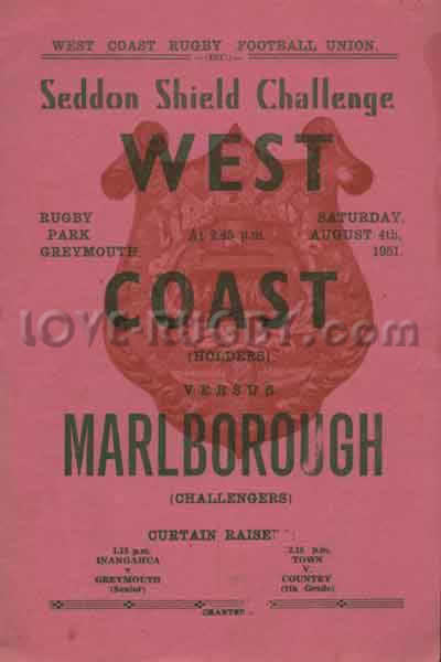 1951 West Coast (NZ) v Marlborough  Rugby Programme